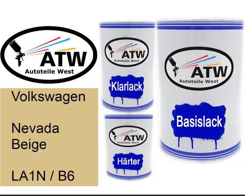 Volkswagen, Nevada Beige, LA1N / B6: 500ml Lackdose + 500ml Klarlack + 250ml Härter - Set, von ATW Autoteile West.